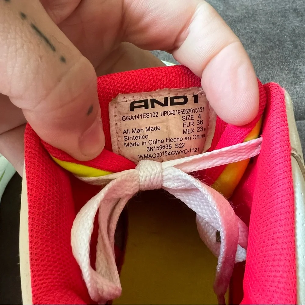 AND1 Kids' White and Neon Yellow/Hot Pink Sneakers‎